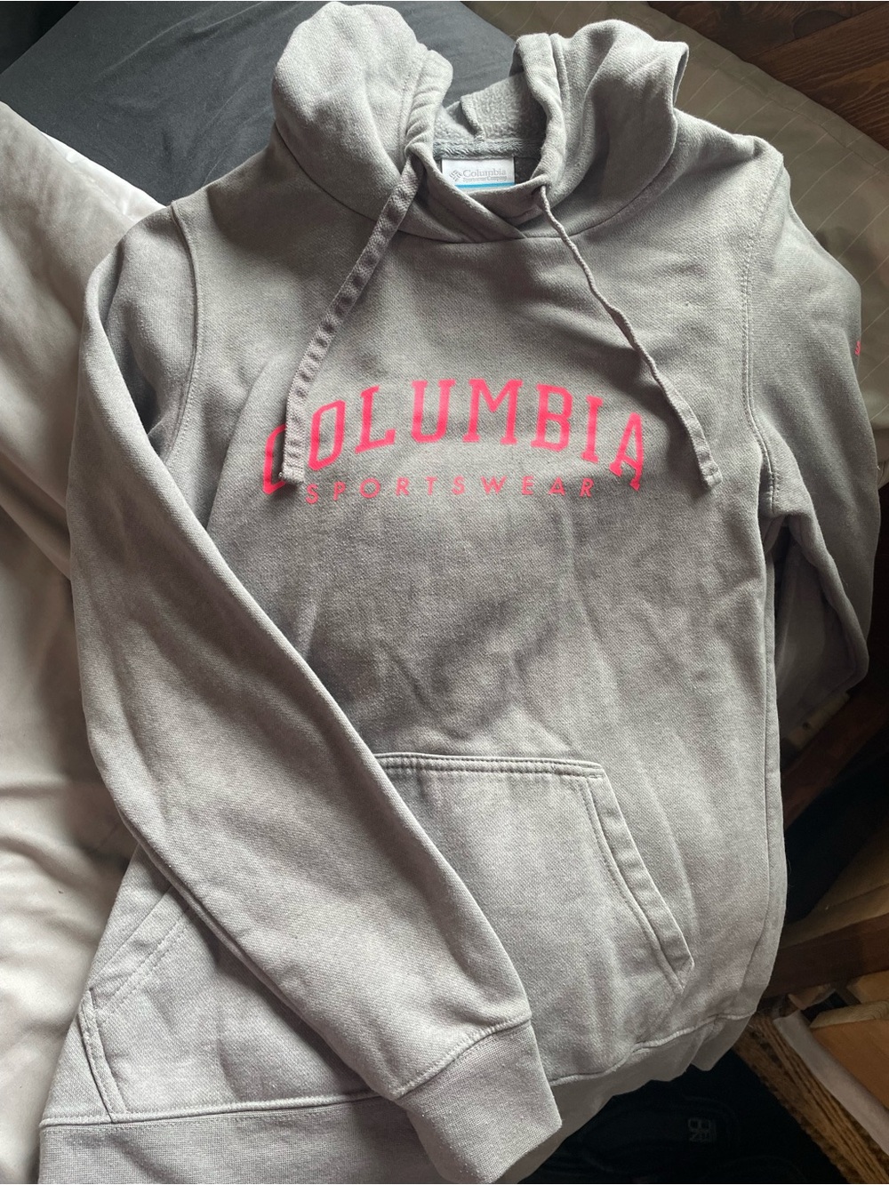 Columbia Women’s Light Gray Hoodie with Pink Logo